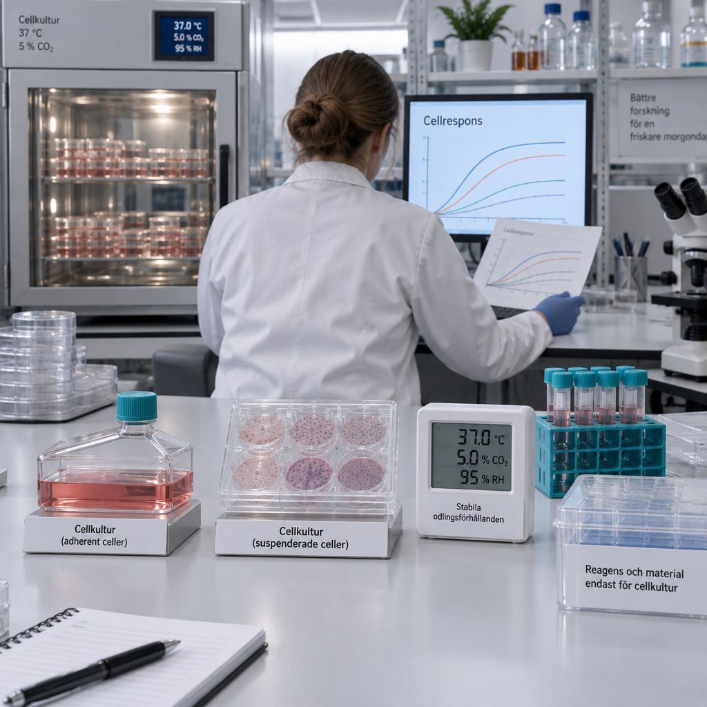 Forskare jämför cellmodeller, odlingsplatta och responskurvor i ett laboratorium för igf 1 lr3 peptide.